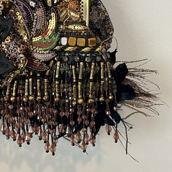 Chicos Boho Purse Beaded Feathers Flowers Whimsical Woodsy Fairy Romantic Sequin - Picture 8 of 15